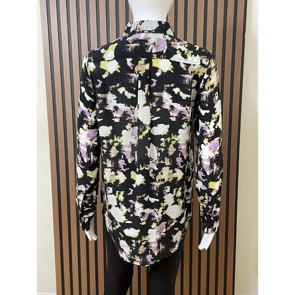 Banana Republic Watercolor 100% Silk Women's XS Black Shirt Button-Up Work - Picture 2 of 11